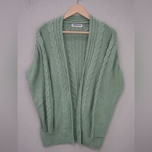Women's Green Cable Knit Cardigan